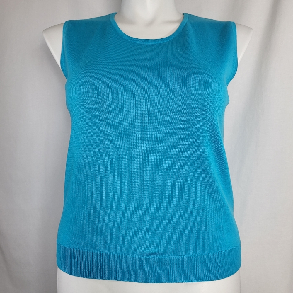 DRESSBARN Turquoise Blue Sweater VEST Womens Size L Sleeveless Knit Pullover